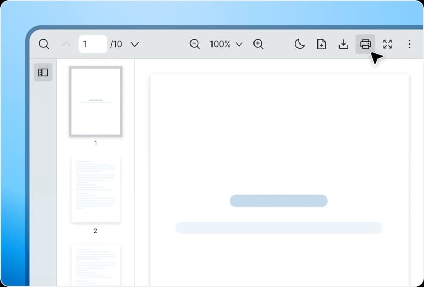React PDF Viewer general features including print preview, file download, and file open controls for React apps