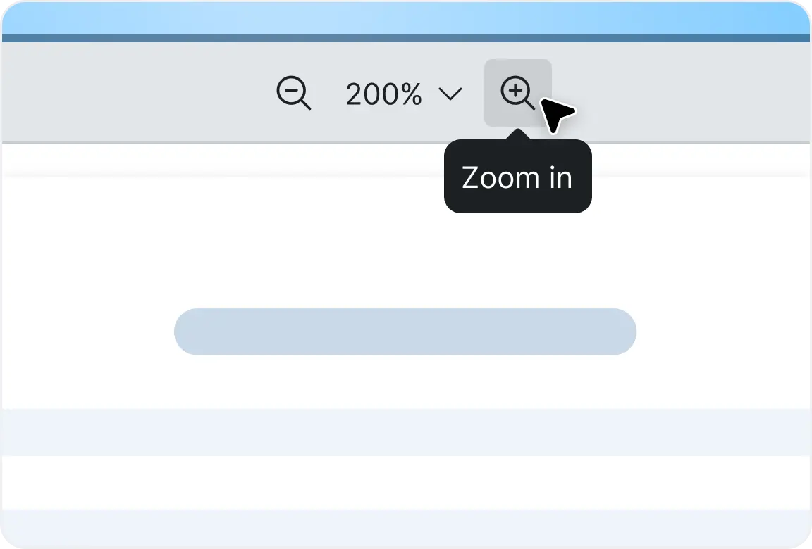 React PDF Viewer zoom tool with percentage scale controls for adjusting PDF page magnification