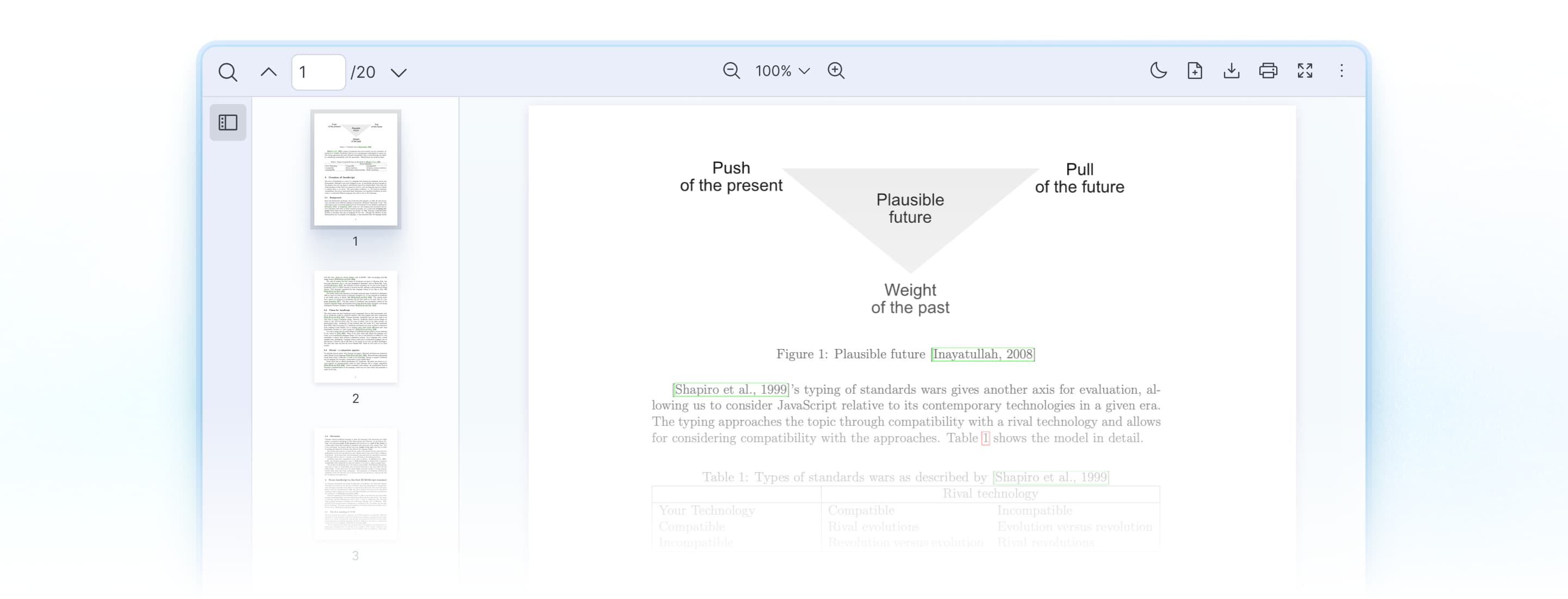 React PDF Kit viewer with toolbar, thumbnail navigation, and highlighted citations in a PDF document.
