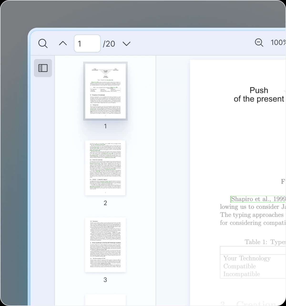 React PDF Kit viewer with page controls, thumbnail navigation, and highlighted text in a PDF document.