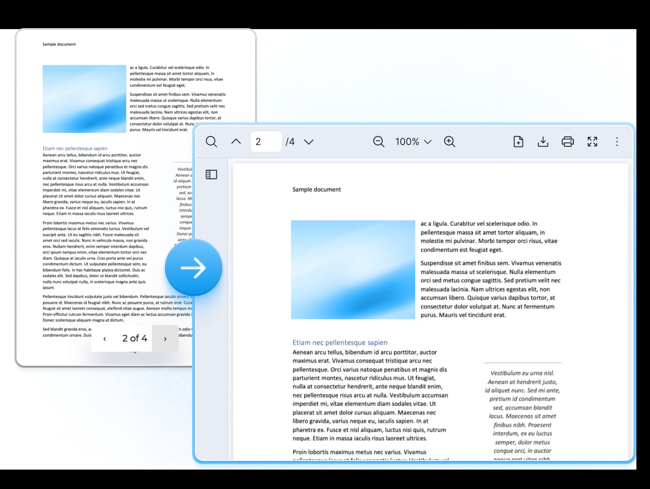 A basic PDF page renderer transitioning into the React PDF Kit viewer with toolbar, thumbnails, and page controls.