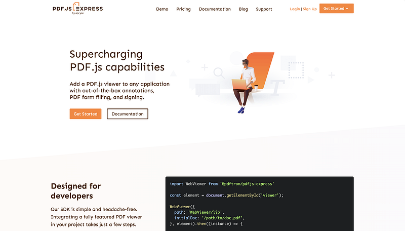 PDF.js Express hybrid viewer interface with free and premium feature tiers