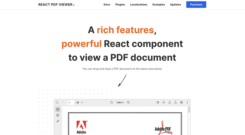 React PDF Viewer commercial library interface showing annotation and form tools