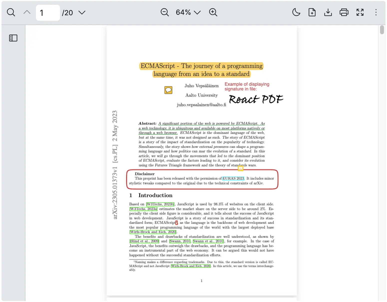 An example of how to set default toolbar