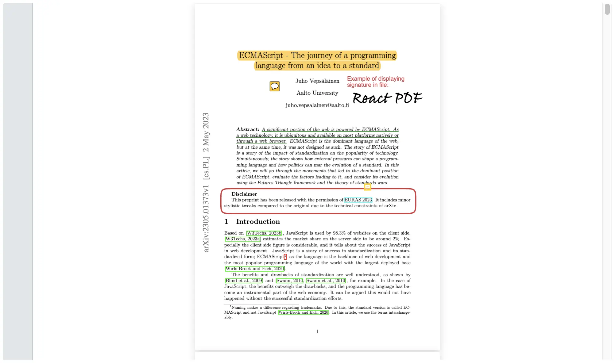 React PDF Kit viewer with top bar hidden showing PDF pages without toolbar or sidebar