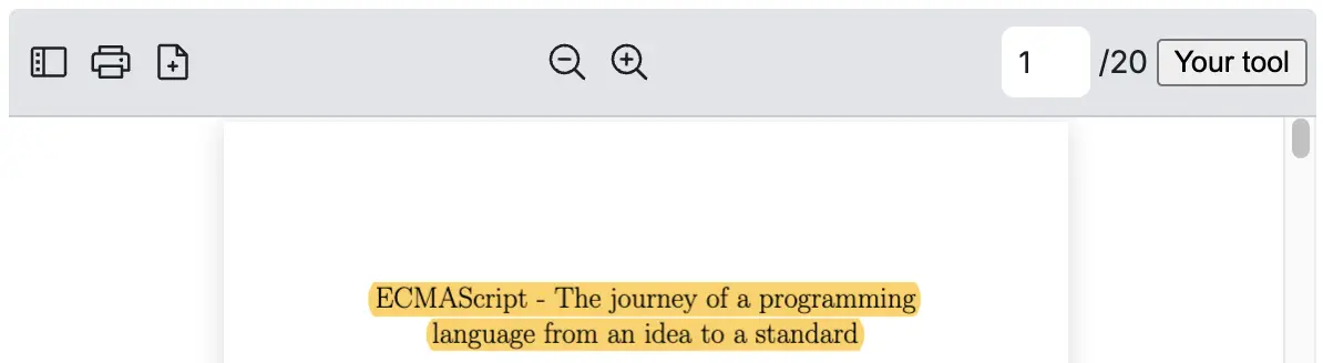 React PDF Viewer toolbar example with a custom user-defined tool added alongside default tools
