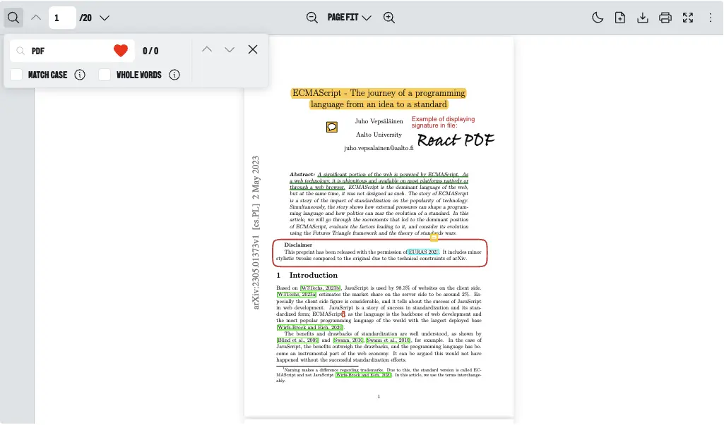 React PDF Viewer toolbar with a nested component icon swapped inside a tool using custom configuration