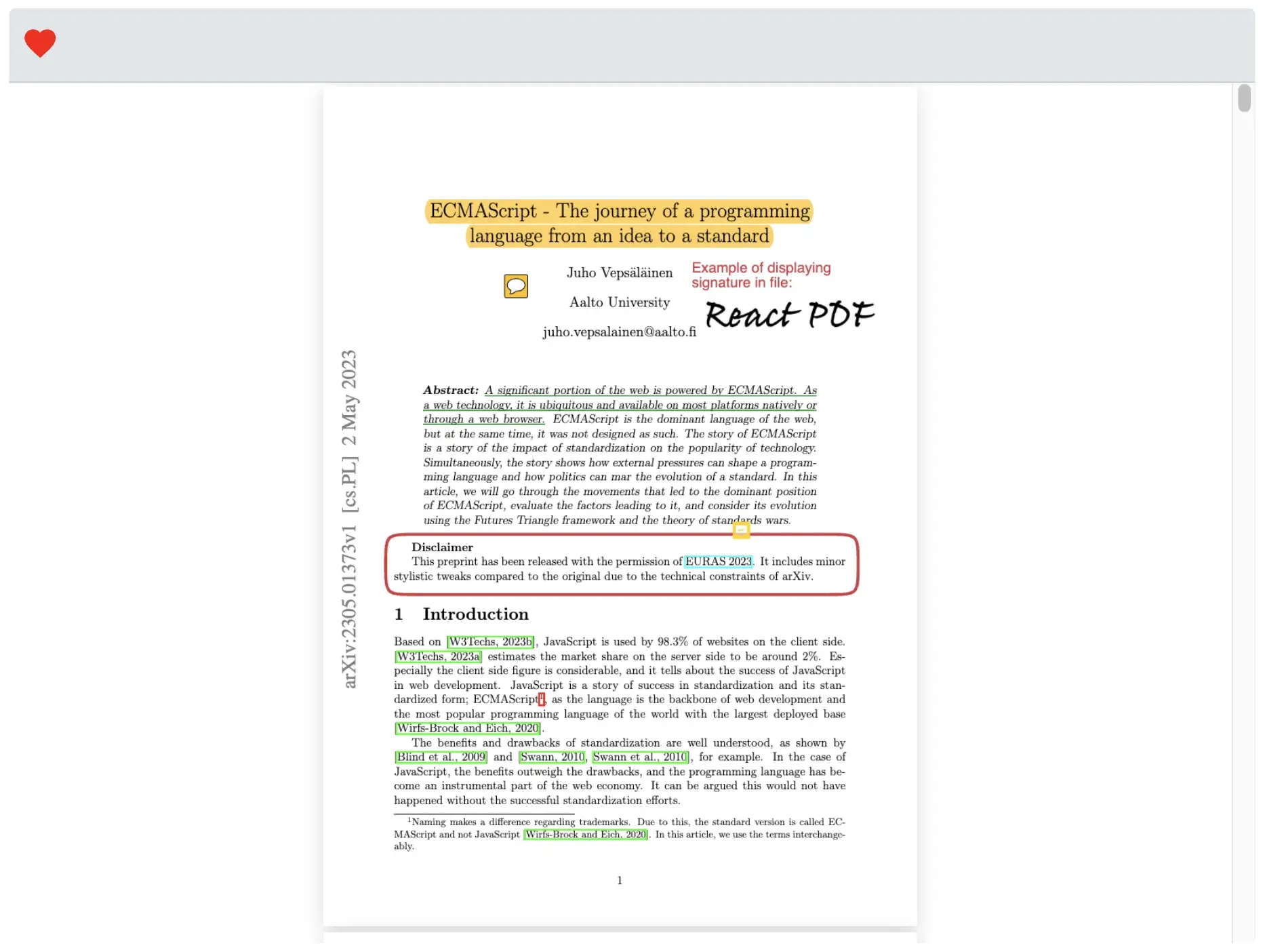 React PDF Kit toolbar example showing a tool icon replaced with a custom SVG icon