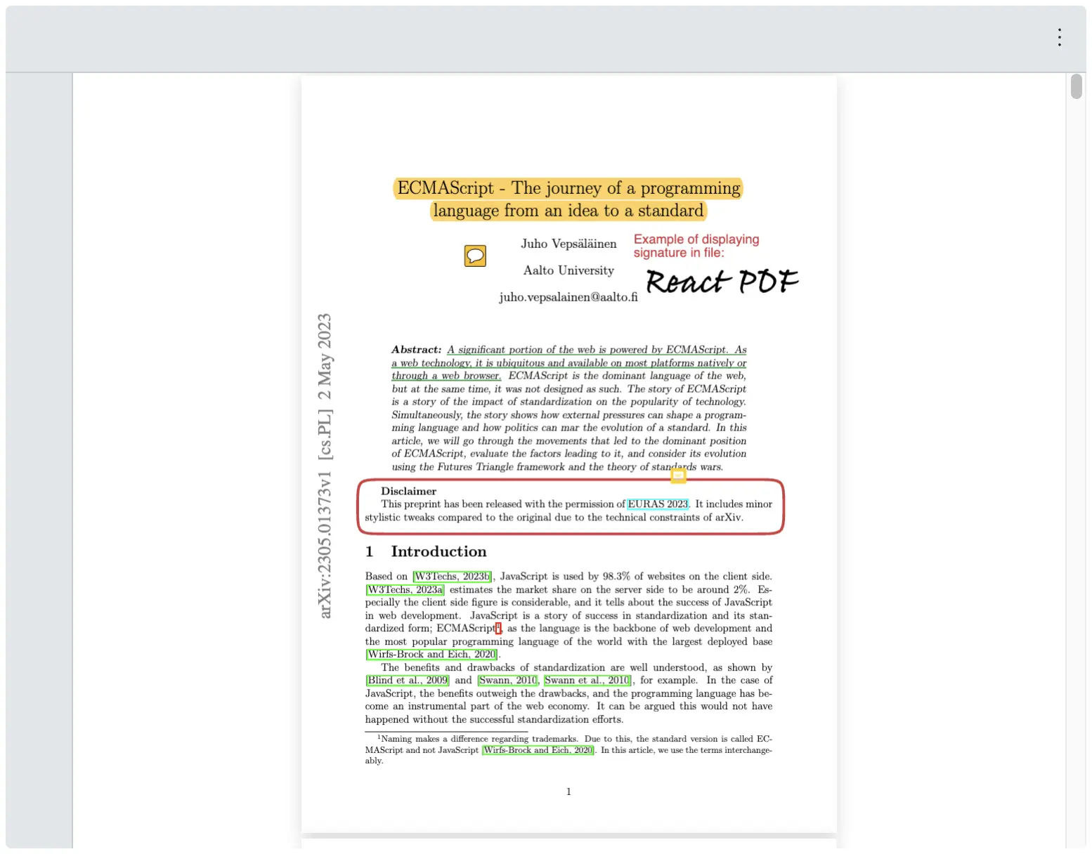 React PDF Viewer default toolbar example with all icons hidden using visibility configuration on RPHorizontalBar