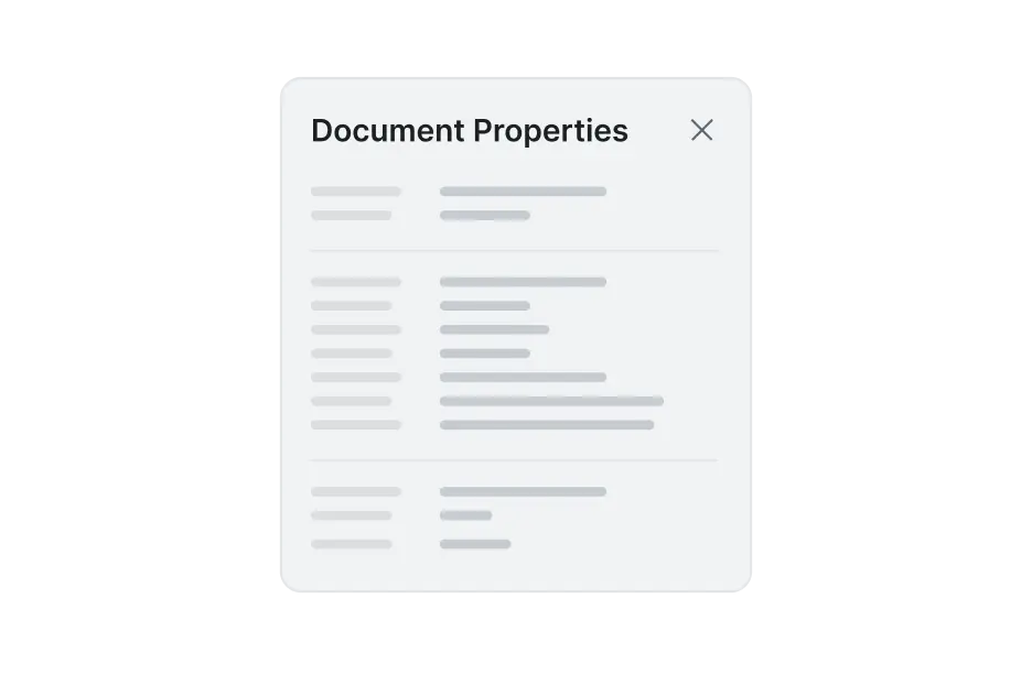 React PDF Viewer document properties panel showing PDF file metadata and details