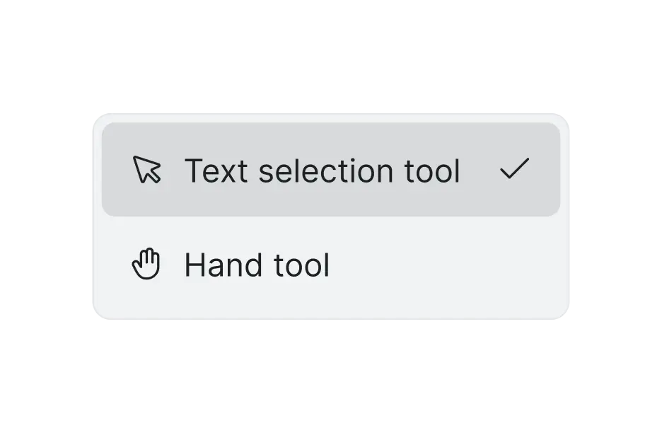 React PDF Viewer text selection mode with highlighted text passage in light mode