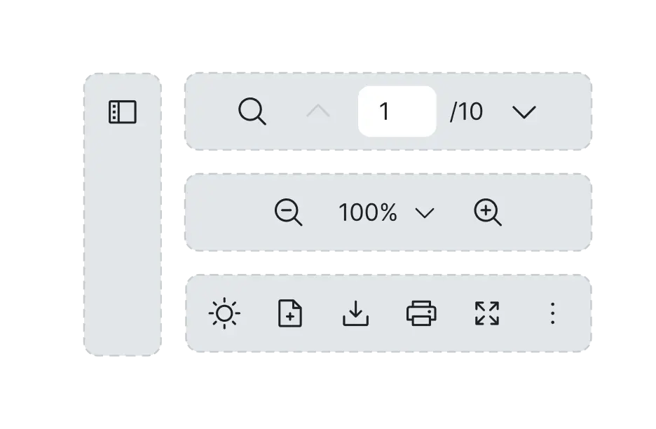 React PDF Viewer custom toolbar builder with button layout controls in light mode