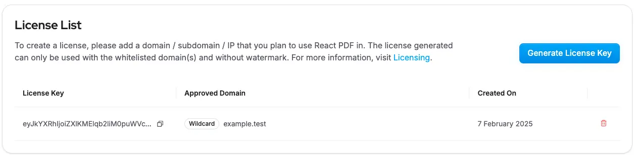 An image of how to add wildcard domain with React PDF
